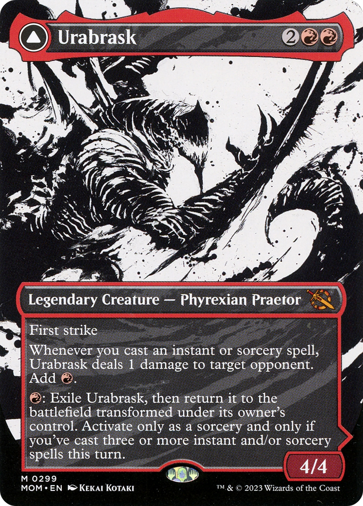 Urabrask // The Great Work - Mythic Legendary Creature — Phyrexian Praetor card from March of the Machine
