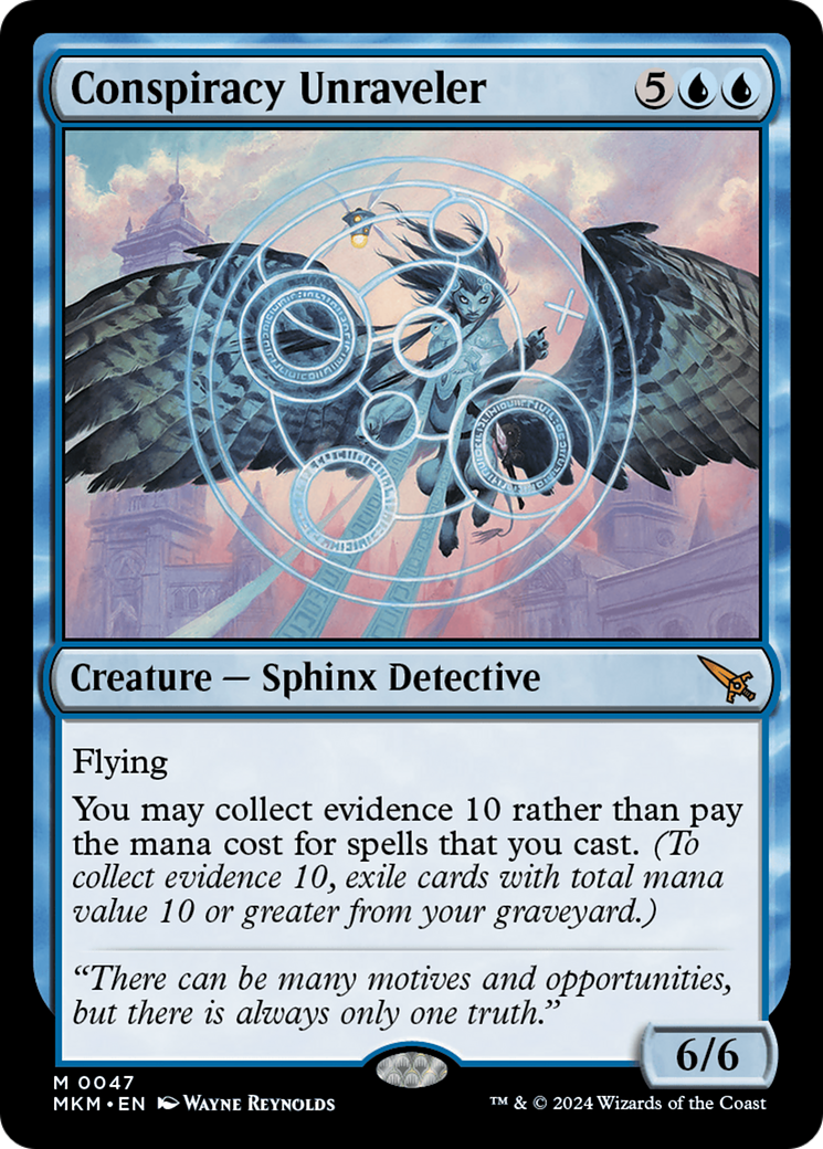 Conspiracy Unraveler - Mythic Creature — Sphinx Detective card from Murders at Karlov Manor