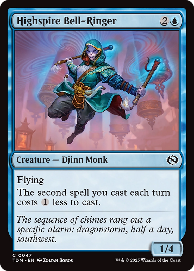 Highspire Bell-Ringer - Common Creature — Djinn Monk card from Tarkir: Dragonstorm
