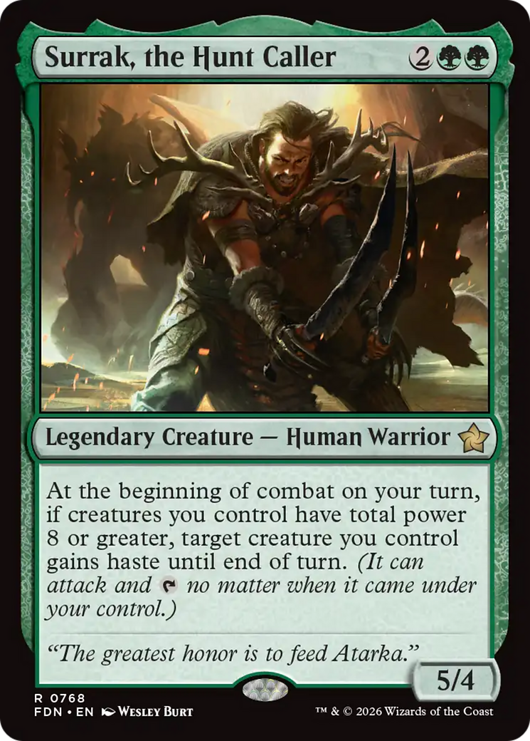 Surrak, the Hunt Caller - Rare Legendary Creature — Human Warrior card from Foundations