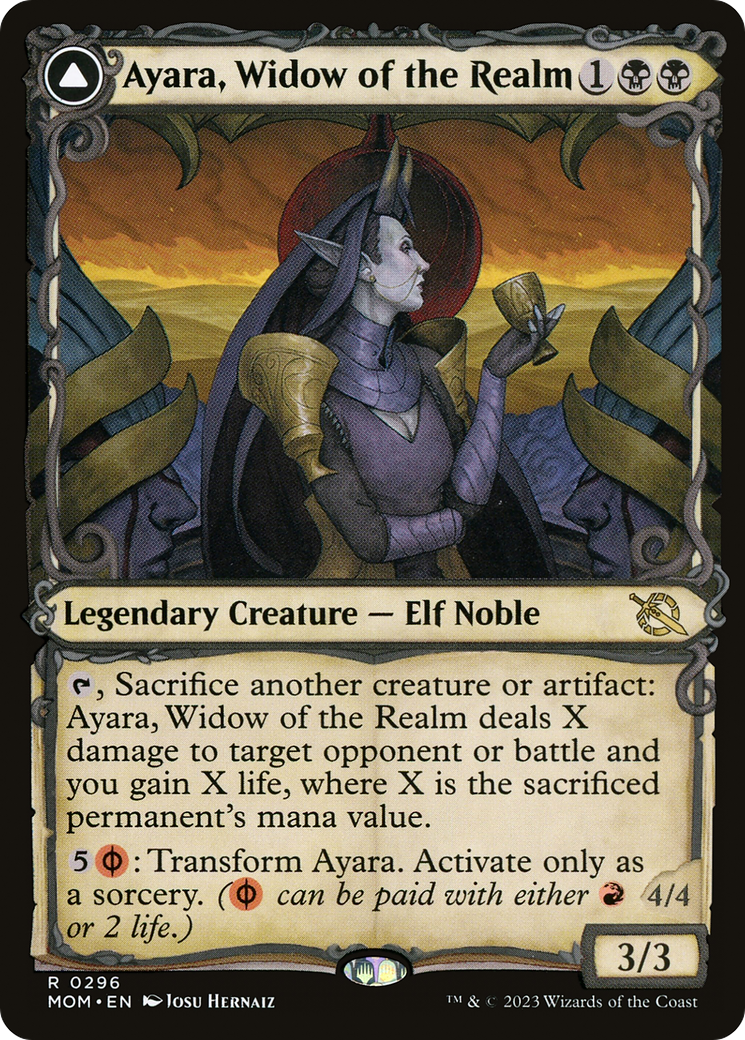 Ayara, Widow of the Realm // Ayara, Furnace Queen - Rare Legendary Creature — Phyrexian Elf Noble card from March of the Machine