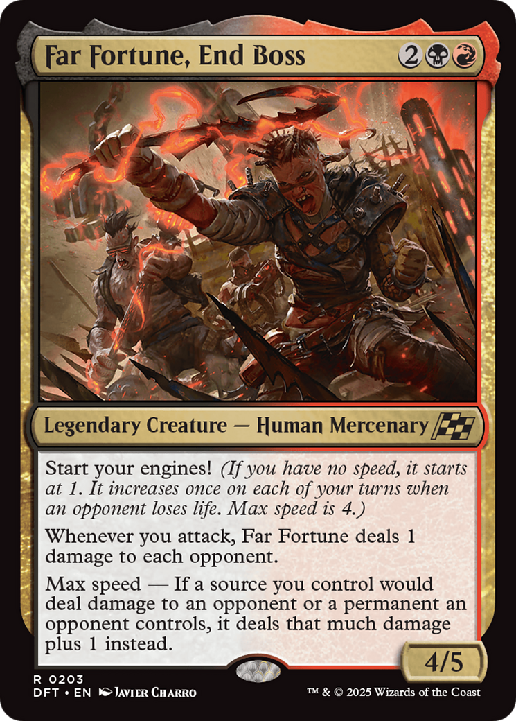 Far Fortune, End Boss - Rare Legendary Creature — Human Mercenary card from Aetherdrift