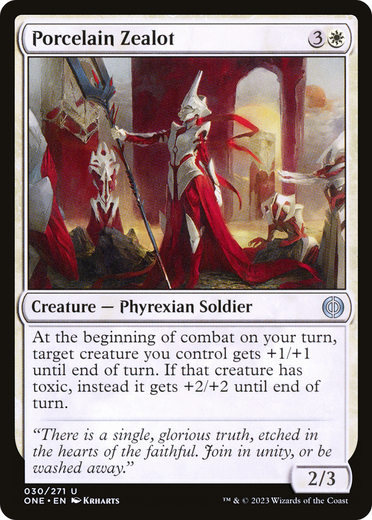 Porcelain Zealot - Uncommon Creature — Phyrexian Soldier card from Phyrexia: All Will Be One