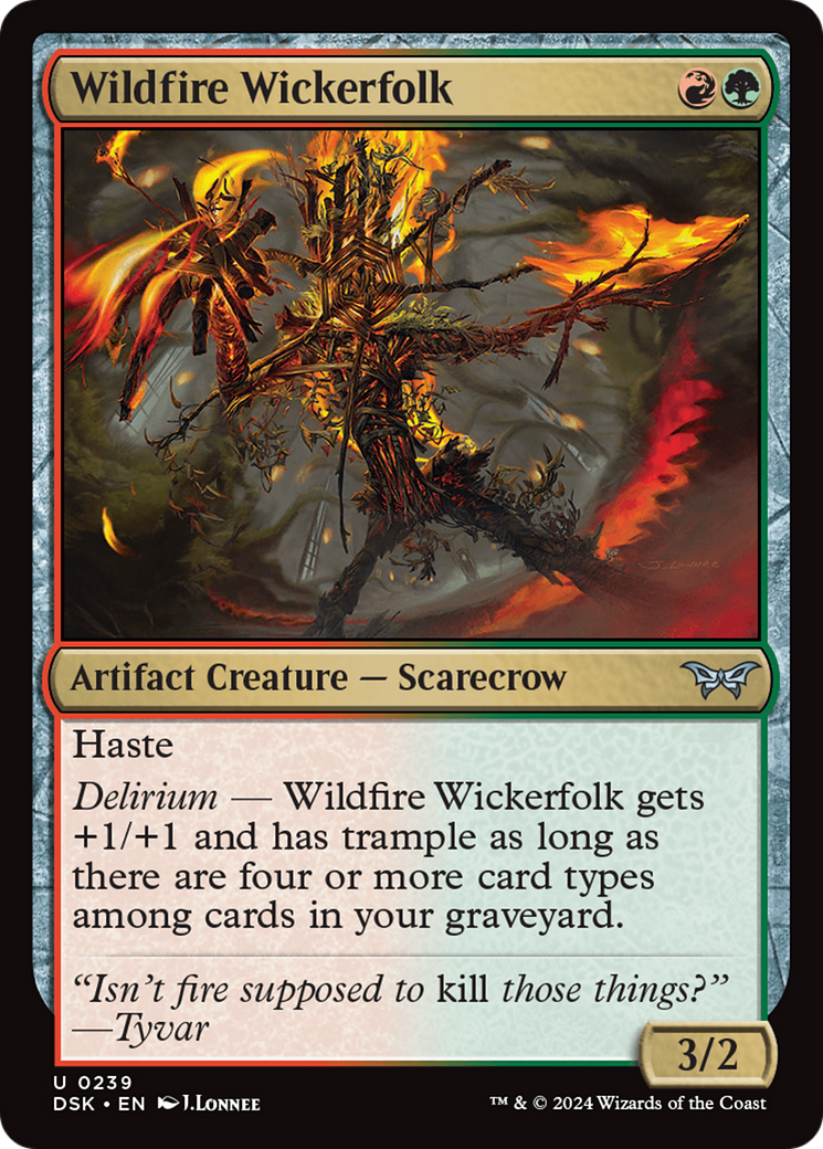 Wildfire Wickerfolk - Uncommon Artifact Creature — Scarecrow card from Duskmourn: House of Horror