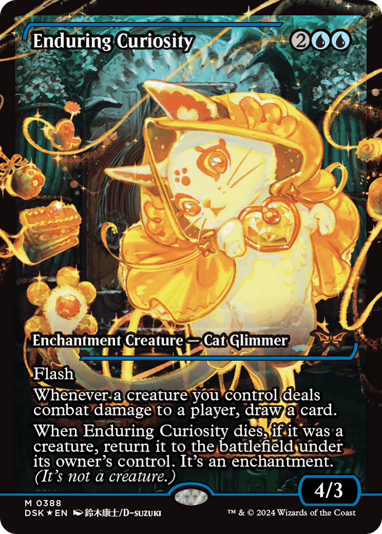 Enduring Curiosity - Mythic Enchantment Creature — Cat Glimmer card from Duskmourn: House of Horror