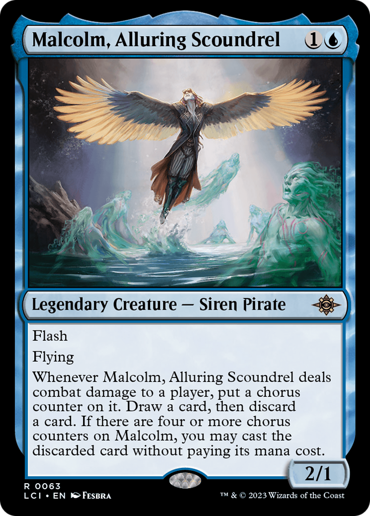 Malcolm, Alluring Scoundrel - Rare Legendary Creature — Siren Pirate card from The Lost Caverns of Ixalan