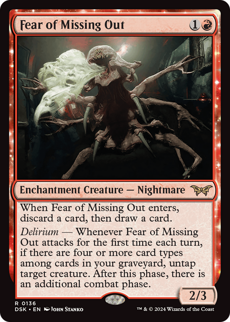 Fear of Missing Out - Rare Enchantment Creature — Nightmare card from Duskmourn: House of Horror