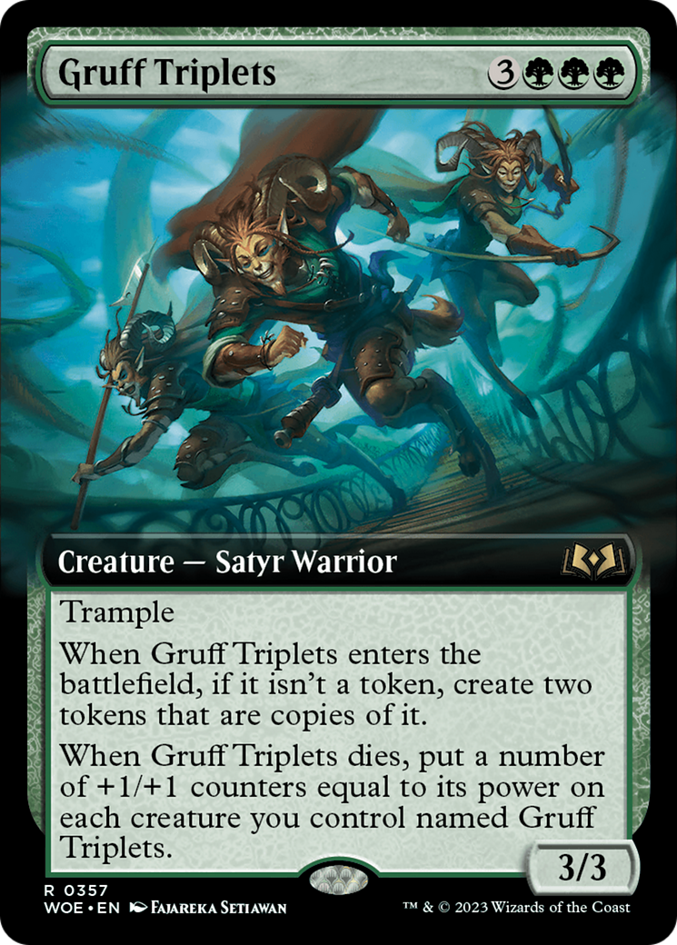 Gruff Triplets - Rare Creature — Satyr Warrior card from Wilds of Eldraine