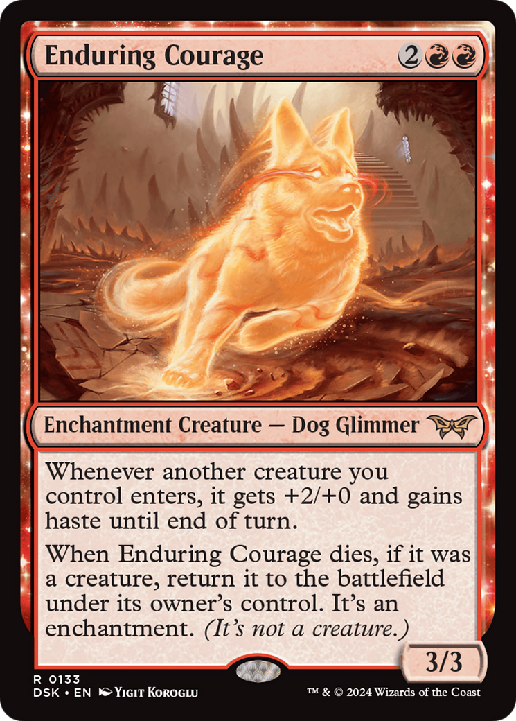 Enduring Courage - Rare Enchantment Creature — Dog Glimmer card from Duskmourn: House of Horror