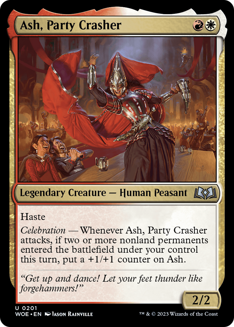 Ash, Party Crasher - Uncommon Legendary Creature — Human Peasant card from Wilds of Eldraine