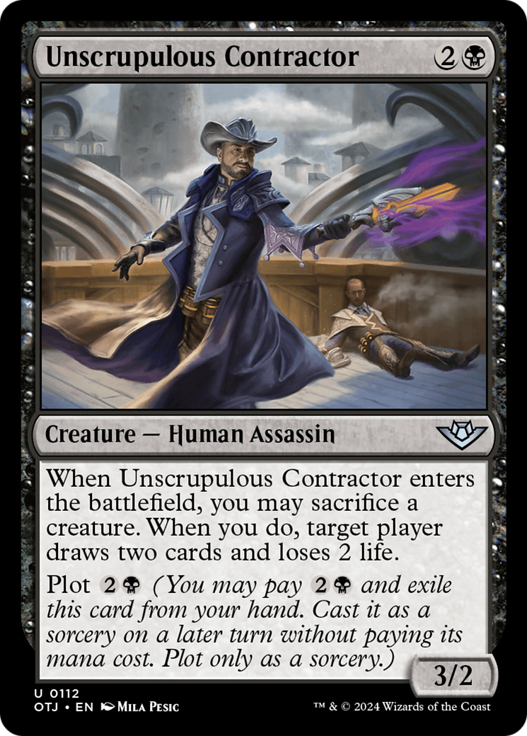 Unscrupulous Contractor - Uncommon Creature — Human Assassin card from Outlaws of Thunder Junction