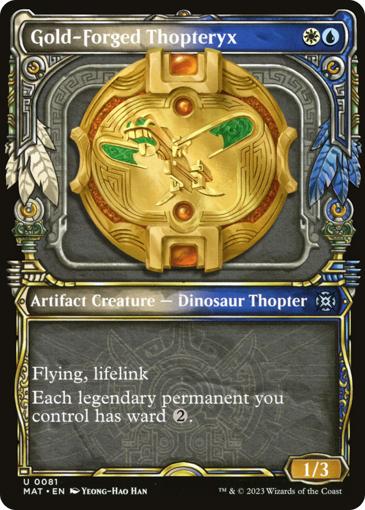 Gold-Forged Thopteryx - Uncommon Artifact Creature — Dinosaur Thopter card from March of the Machine: The Aftermath