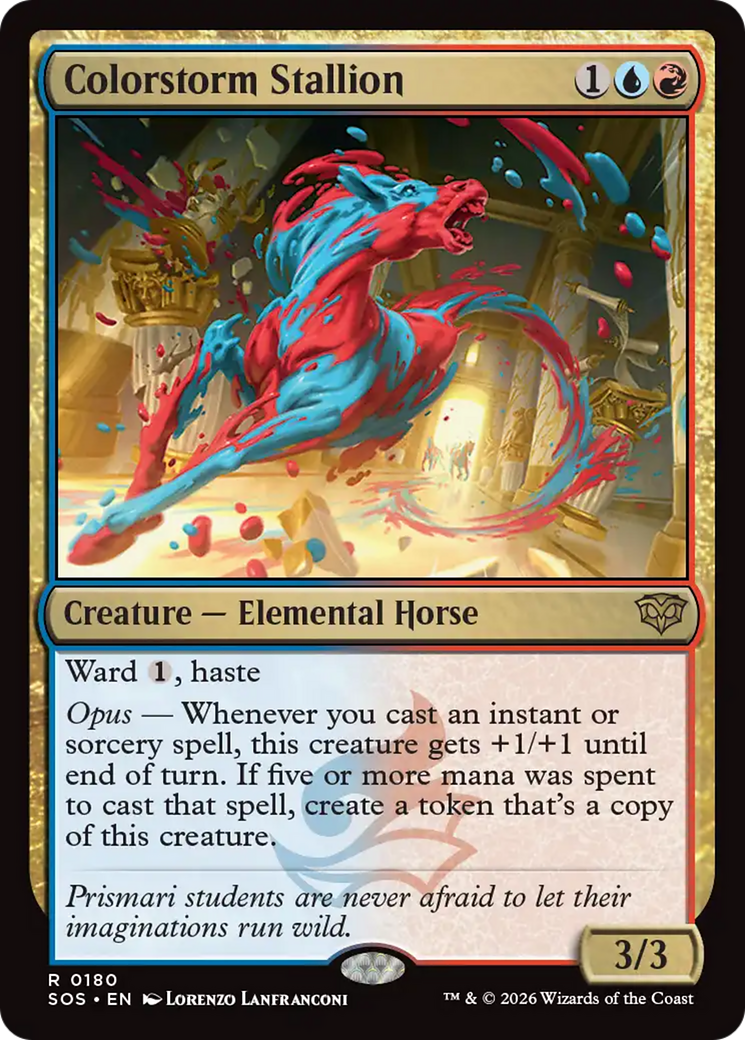 Colorstorm Stallion - Rare Creature — Elemental Horse card from Secrets of Strixhaven