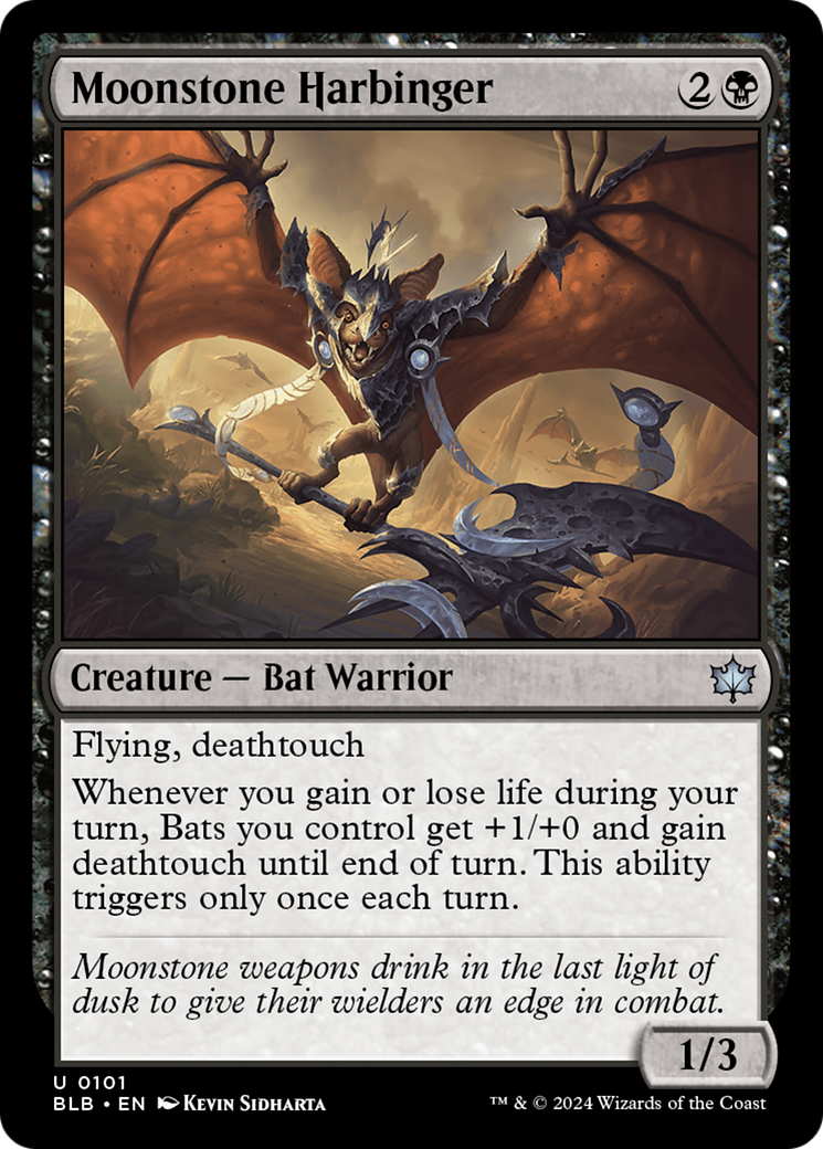 Moonstone Harbinger - Uncommon Creature — Bat Warrior card from Bloomburrow