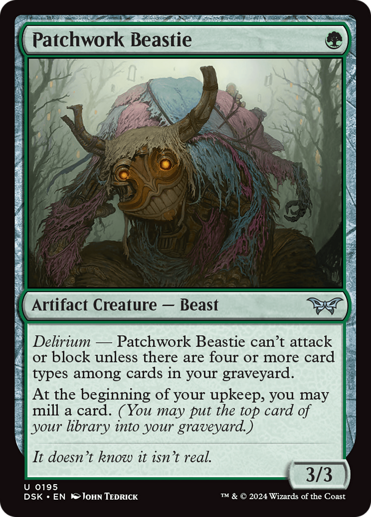 Patchwork Beastie - Uncommon Artifact Creature — Beast card from Duskmourn: House of Horror