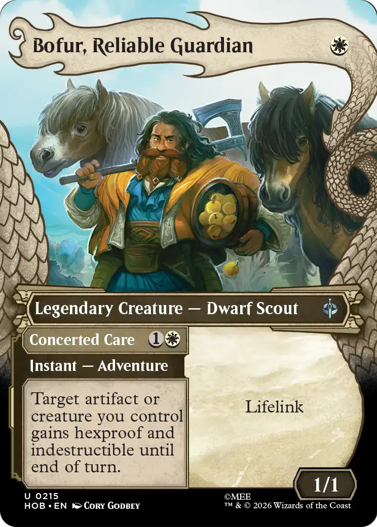 Bofur, Reliable Guardian // Concerted Care - Uncommon Instant — Adventure card from The Hobbit