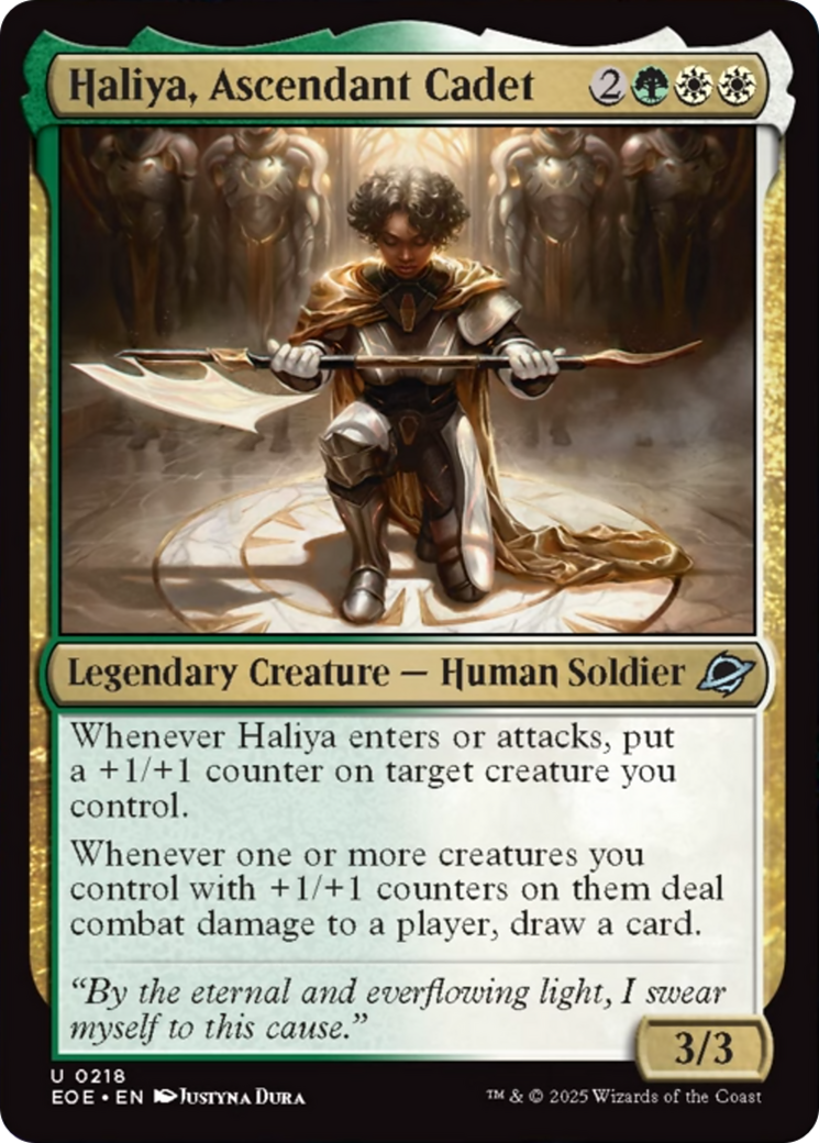 Haliya, Ascendant Cadet - Uncommon Legendary Creature — Human Soldier card from Edge of Eternities