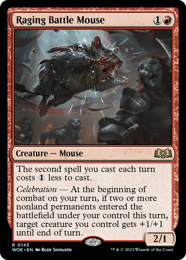Raging Battle Mouse - Rare Creature — Mouse card from Wilds of Eldraine