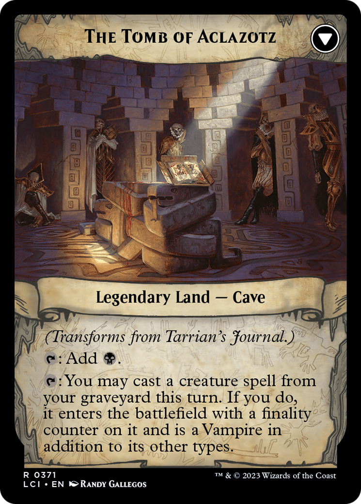 Back face of Tarrian's Journal // The Tomb of Aclazotz - Legendary Artifact card