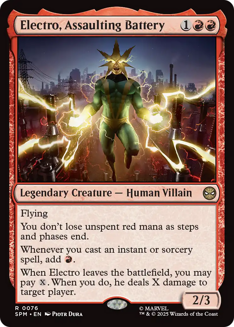 Electro, Assaulting Battery - Rare Legendary Creature — Human Villain card from Marvel's Spider-Man