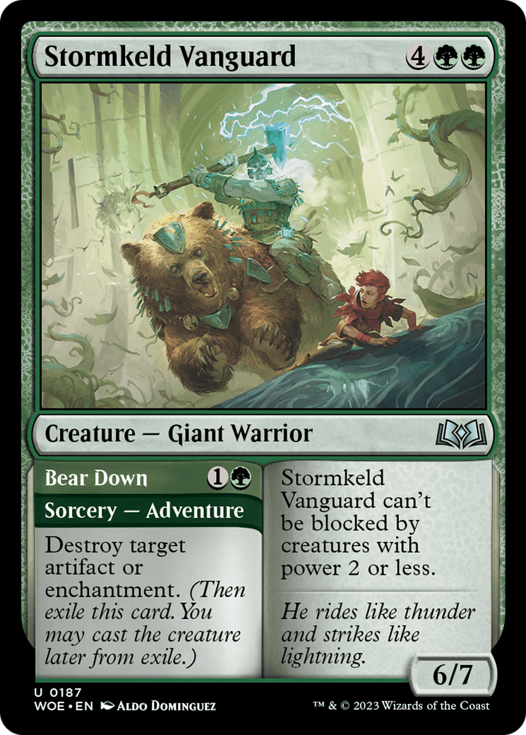 Stormkeld Vanguard // Bear Down - Uncommon Creature — Giant Warrior card from Wilds of Eldraine