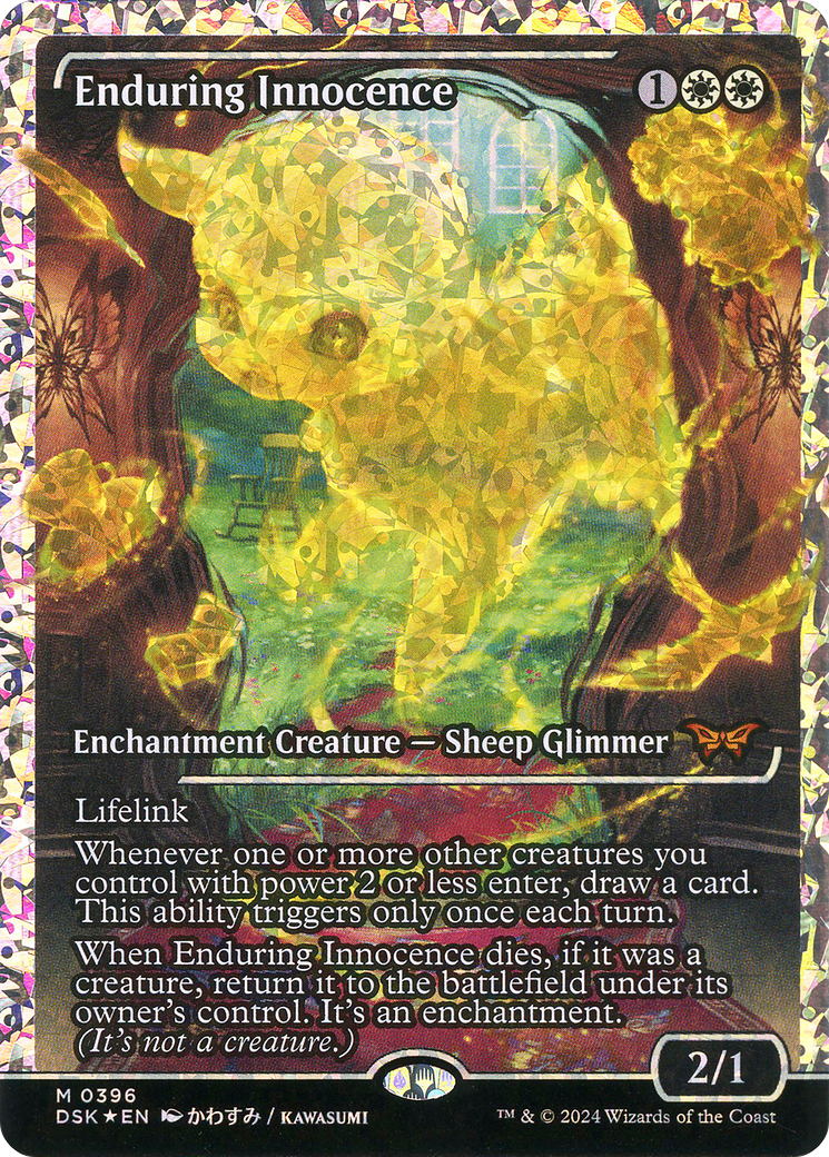 Enduring Innocence - Mythic Enchantment Creature — Sheep Glimmer card from Duskmourn: House of Horror