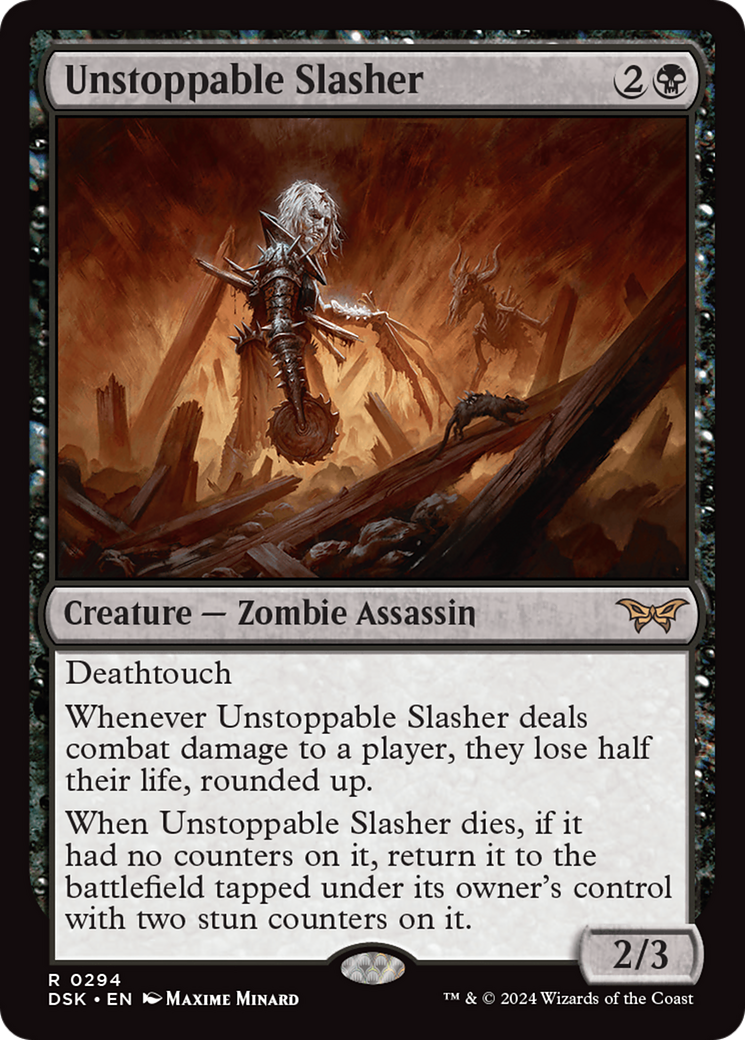 Unstoppable Slasher - Rare Creature — Zombie Assassin card from Duskmourn: House of Horror