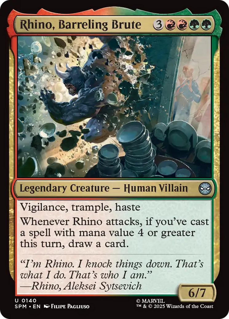 Rhino, Barreling Brute - Uncommon Legendary Creature — Human Villain card from Marvel's Spider-Man