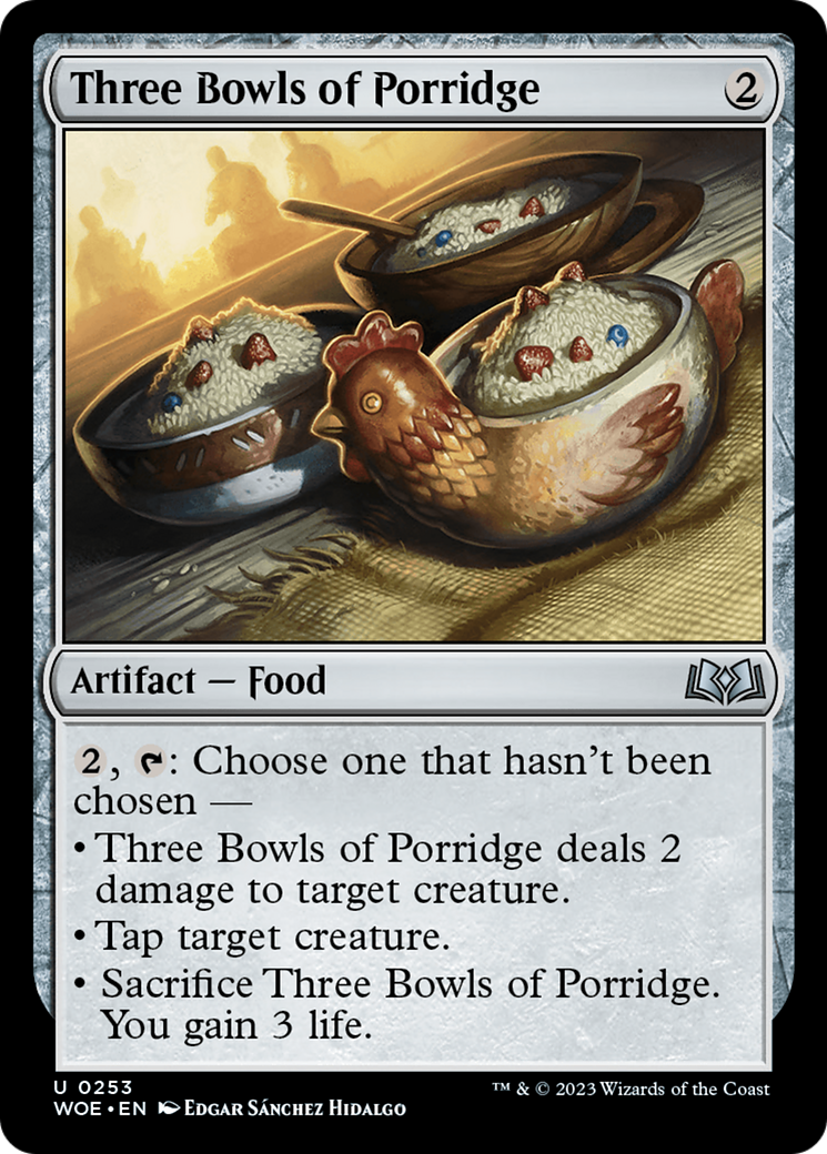 Three Bowls of Porridge - Uncommon Artifact — Food card from Wilds of Eldraine