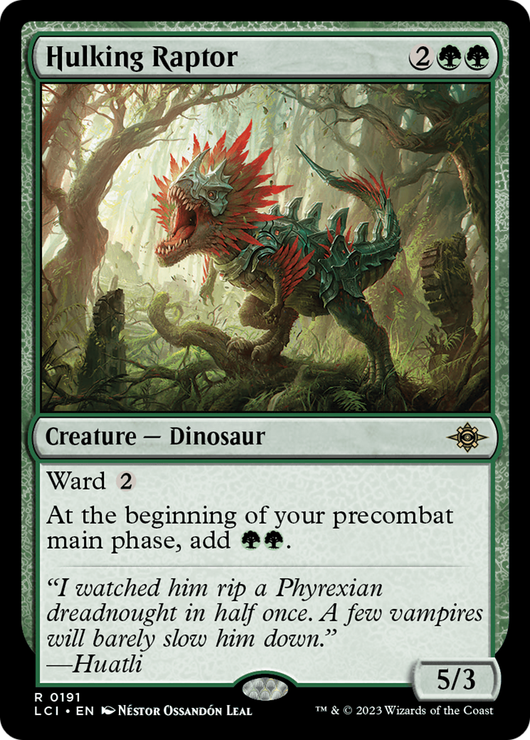 Hulking Raptor - Rare Creature — Dinosaur card from The Lost Caverns of Ixalan