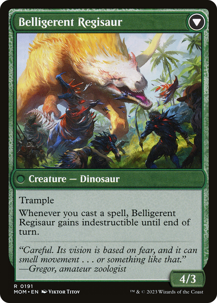 Back face of Invasion of Ixalan // Belligerent Regisaur - Creature — Dinosaur card