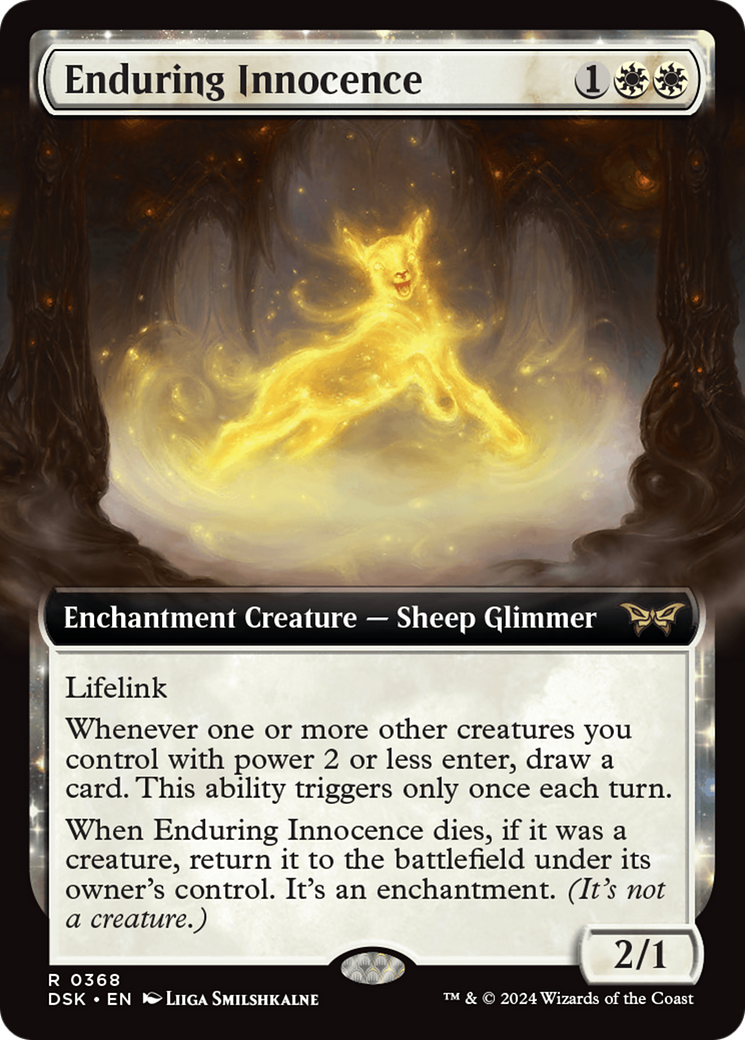 Enduring Innocence - Rare Enchantment Creature — Sheep Glimmer card from Duskmourn: House of Horror