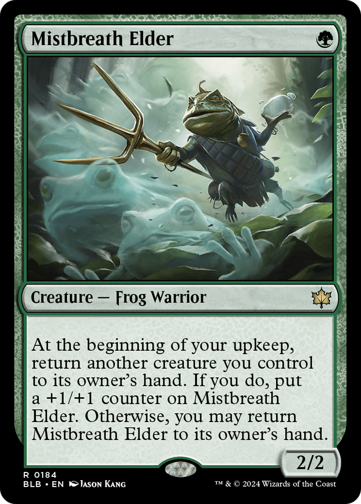 Mistbreath Elder - Rare Creature — Frog Warrior card from Bloomburrow