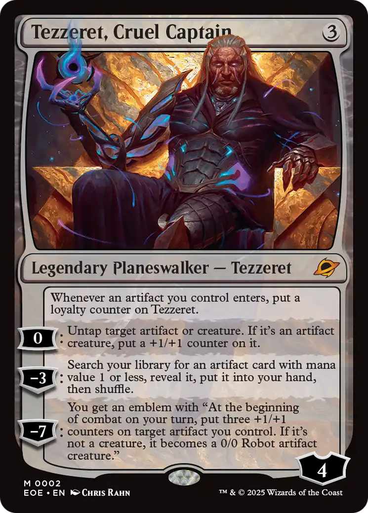 Tezzeret, Cruel Captain - Mythic Legendary Planeswalker — Tezzeret card from Edge of Eternities