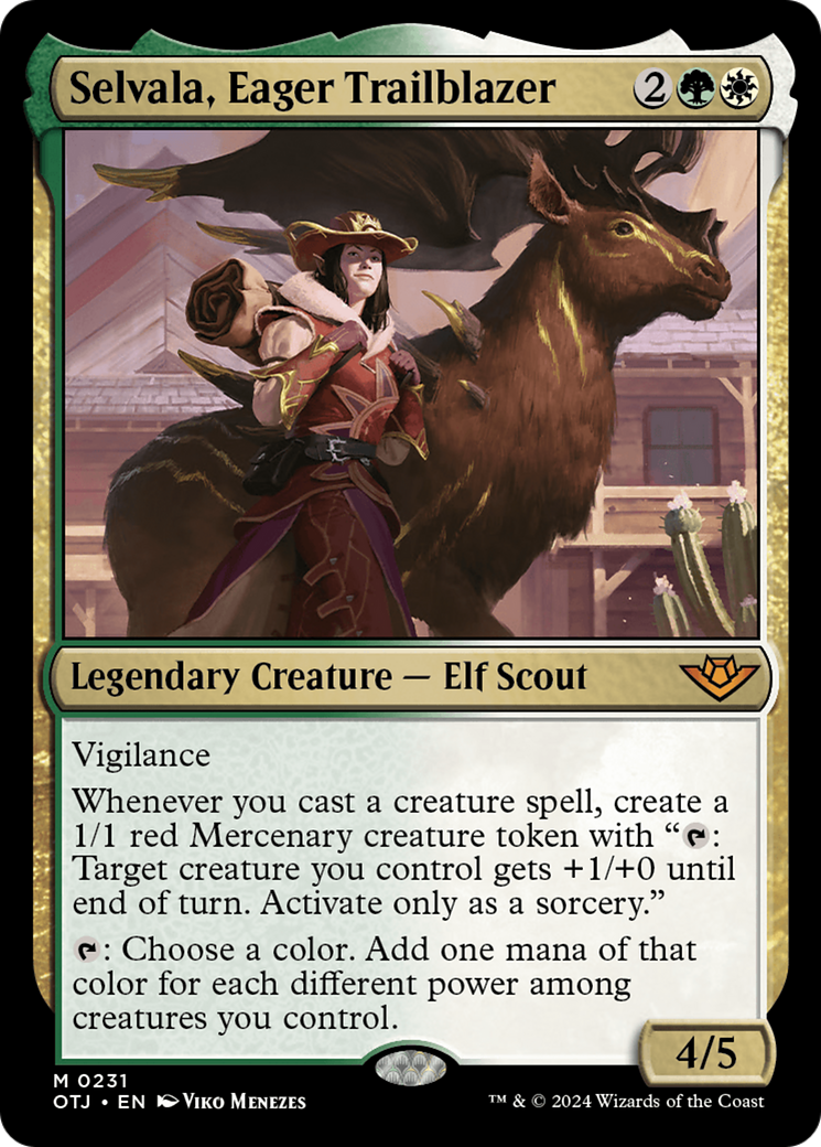 Selvala, Eager Trailblazer - Mythic Legendary Creature — Elf Scout card from Outlaws of Thunder Junction