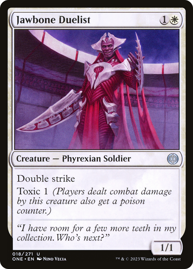 Jawbone Duelist - Uncommon Creature — Phyrexian Soldier card from Phyrexia: All Will Be One