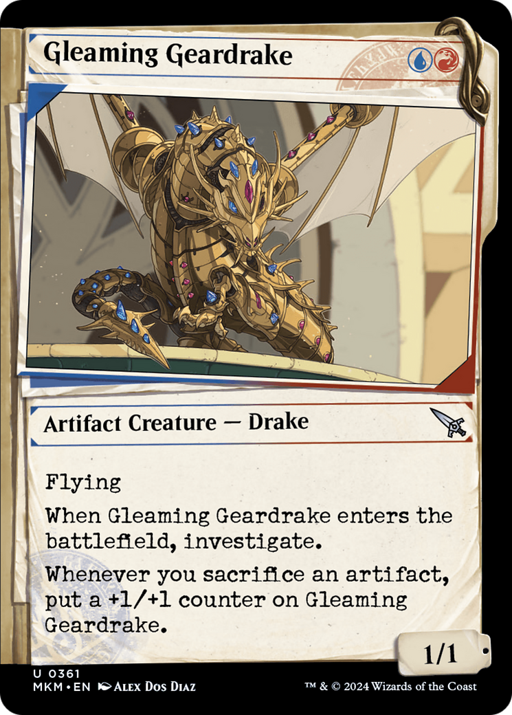 Gleaming Geardrake - Uncommon Artifact Creature — Drake card from Murders at Karlov Manor