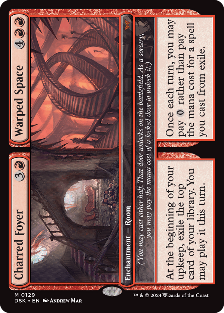 Charred Foyer // Warped Space - Mythic Enchantment — Room card from Duskmourn: House of Horror