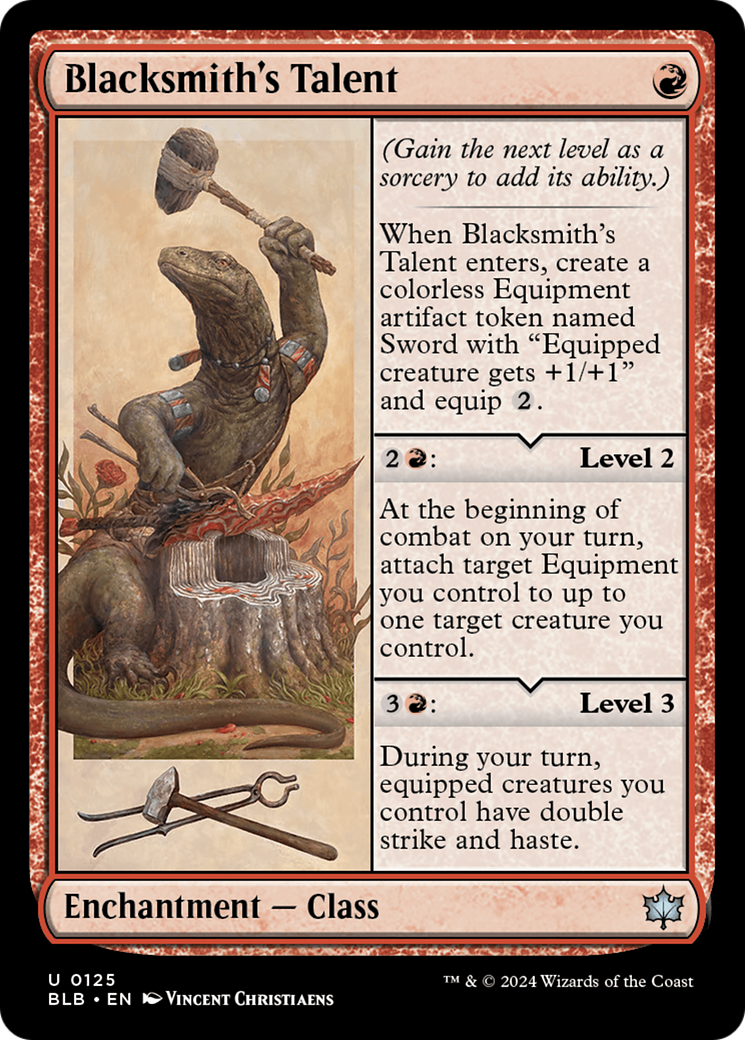 Blacksmith's Talent - Uncommon Enchantment — Class card from Bloomburrow