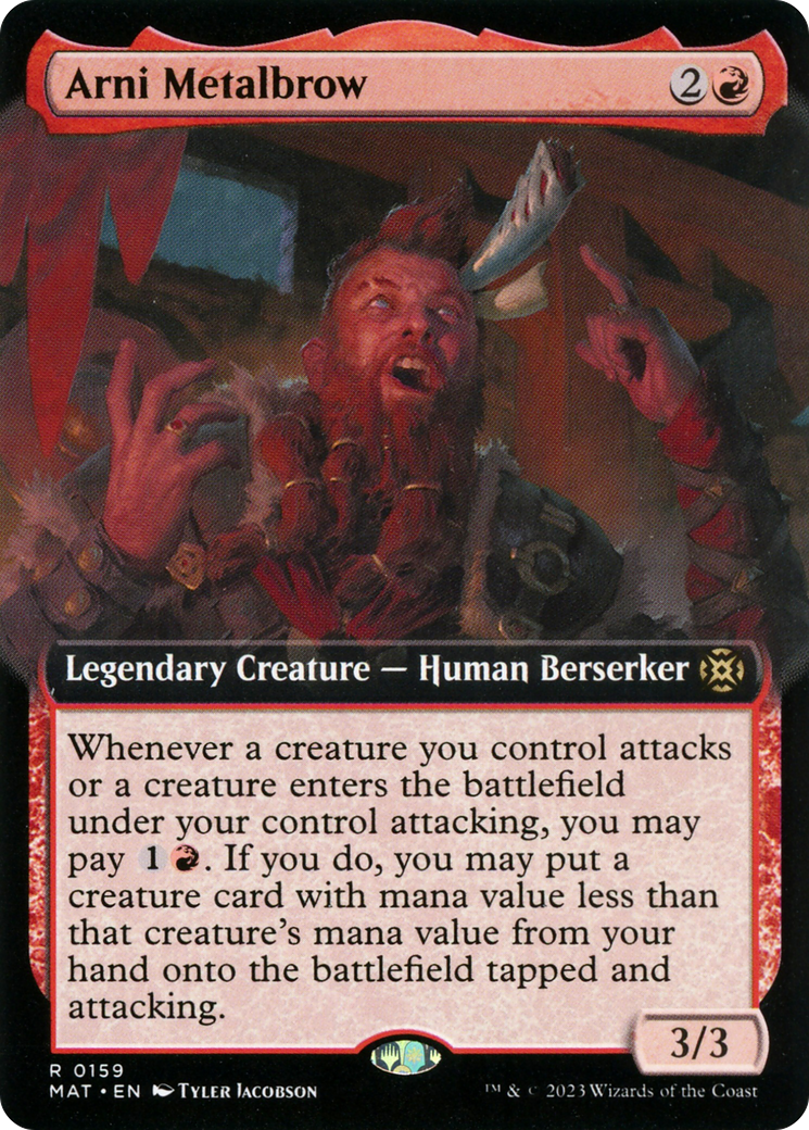Arni Metalbrow - Rare Legendary Creature — Human Berserker card from March of the Machine: The Aftermath
