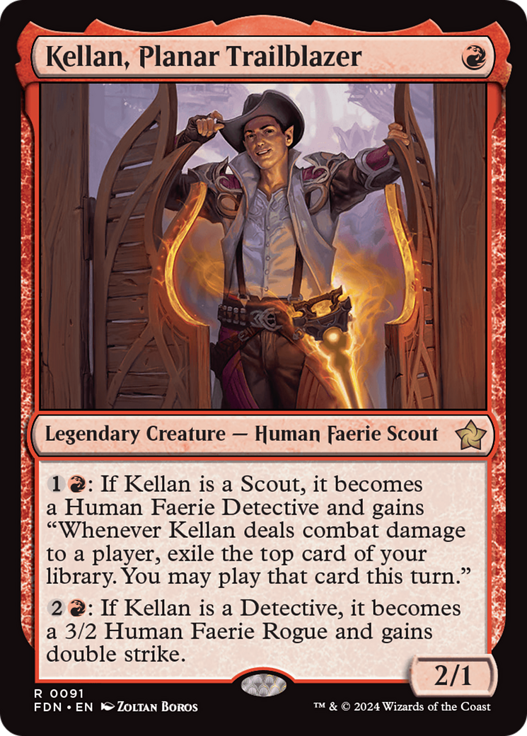 Kellan, Planar Trailblazer - Rare Legendary Creature — Human Faerie Scout card from Foundations