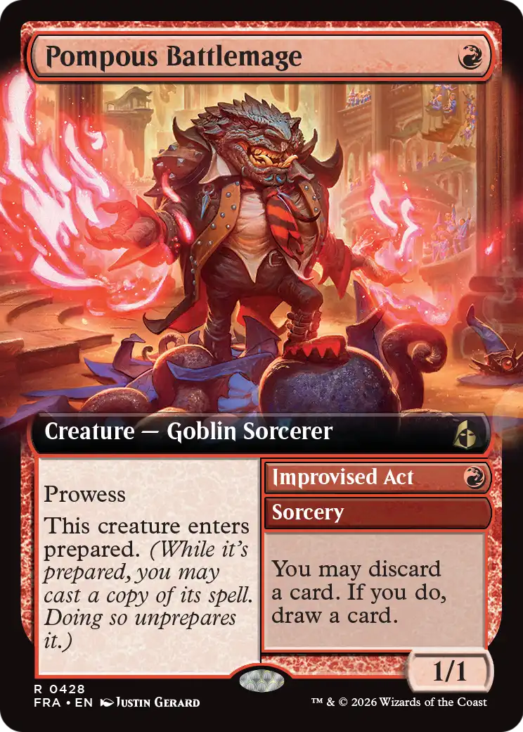 Pompous Battlemage // Improvised Act - Rare Creature — Goblin Sorcerer card from Reality Fracture