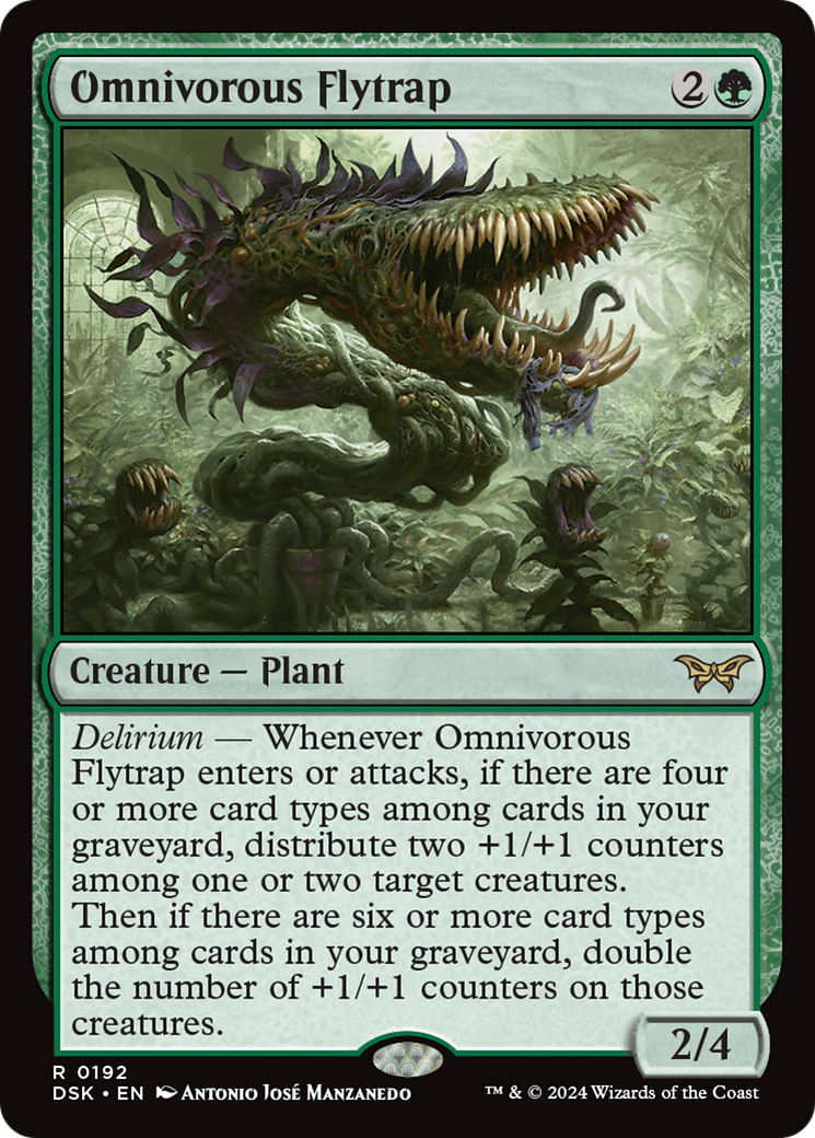 Omnivorous Flytrap - Rare Creature — Plant card from Duskmourn: House of Horror
