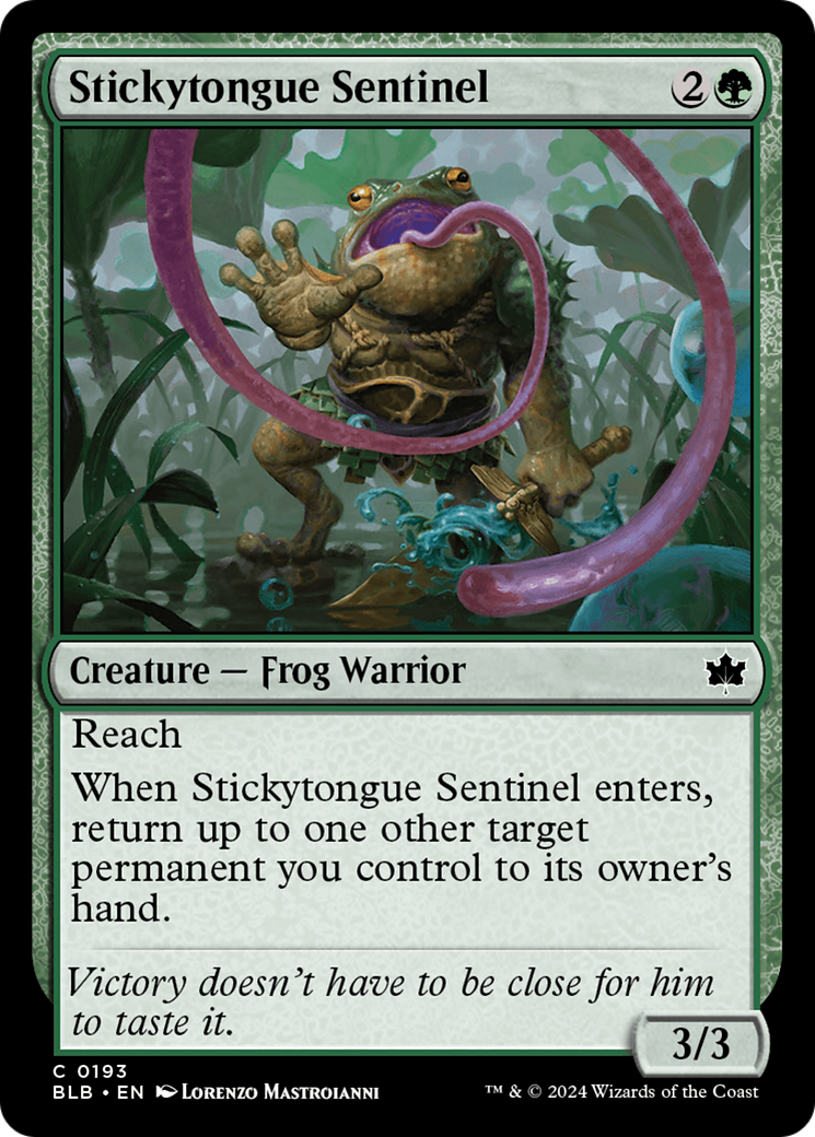 Stickytongue Sentinel - Common Creature — Frog Warrior card from Bloomburrow
