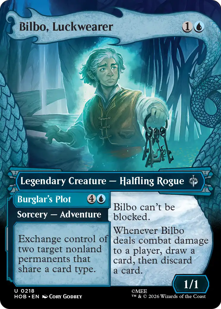 Bilbo, Luckwearer // Burglar's Plot - Uncommon Legendary Creature — Halfling Rogue card from The Hobbit
