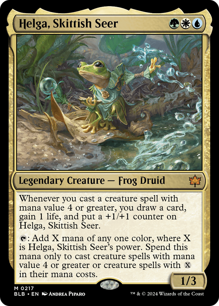 Helga, Skittish Seer - Mythic Legendary Creature — Frog Druid card from Bloomburrow