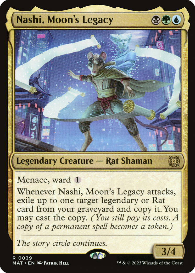 Nashi, Moon's Legacy - Rare Legendary Creature — Rat Shaman card from March of the Machine: The Aftermath
