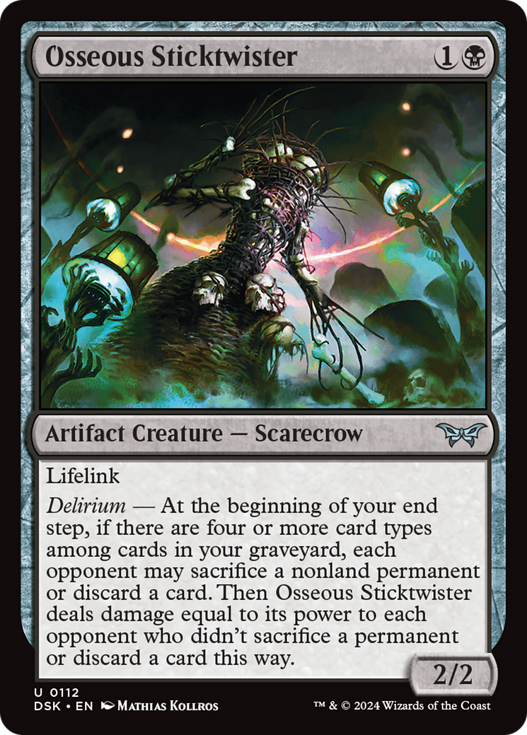 Osseous Sticktwister - Uncommon Artifact Creature — Scarecrow card from Duskmourn: House of Horror