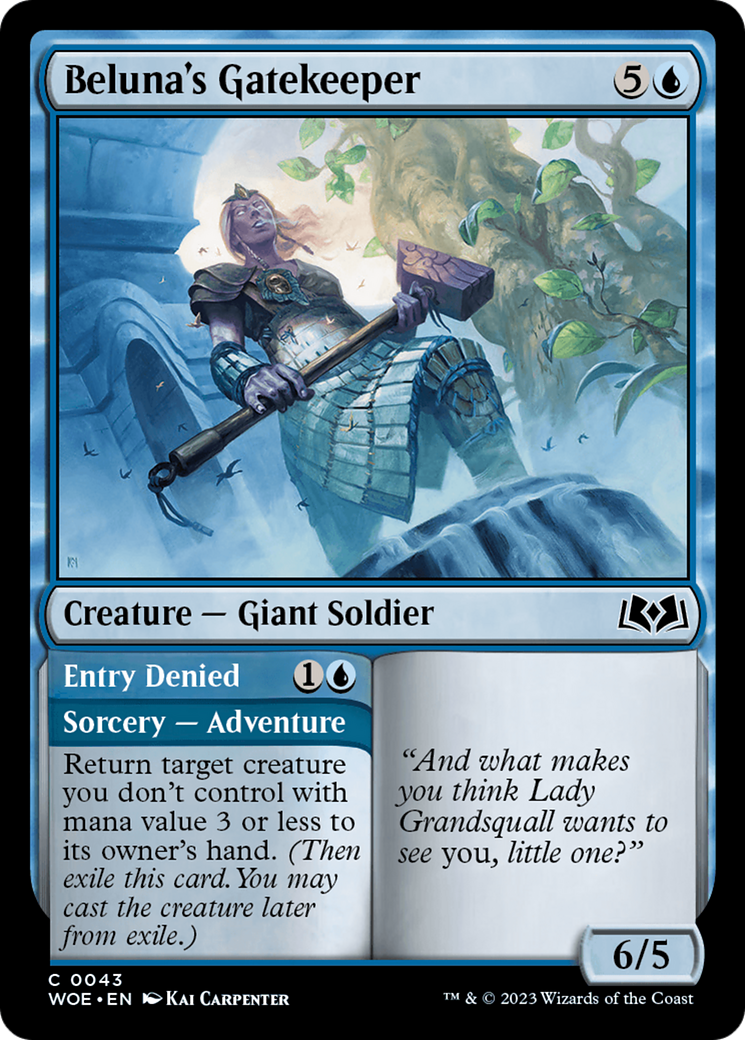 Beluna's Gatekeeper // Entry Denied - Common Creature — Giant Soldier card from Wilds of Eldraine