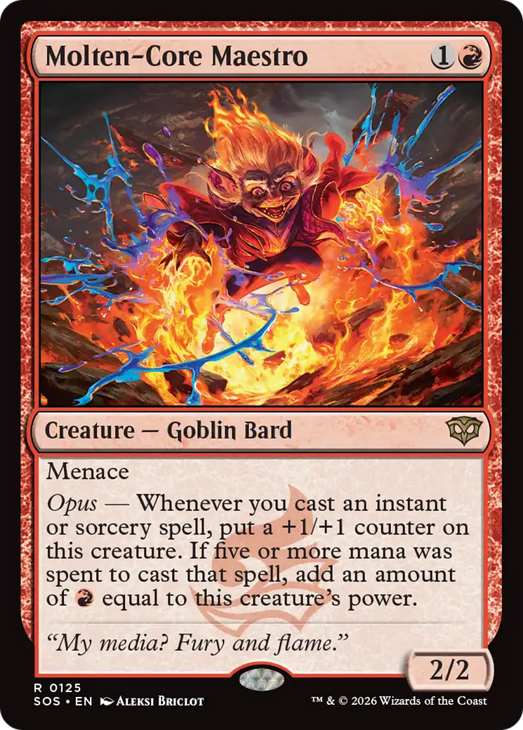 Molten-Core Maestro - Rare Creature — Goblin Bard card from Secrets of Strixhaven